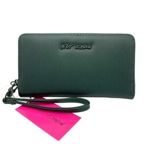 Betsey‎ Johnson XOZIPPP Zip Around Wristlet Wallet Clutch Green Faux Leather NWT